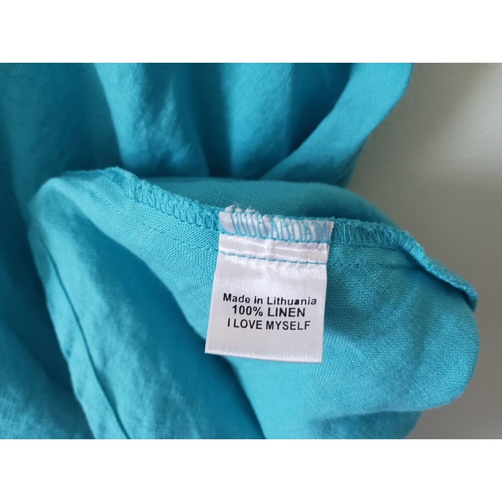 Flax Linen Turquoise Tank Top Size S Lagenlook Sleeveless Boho - Picture 5 of 6
